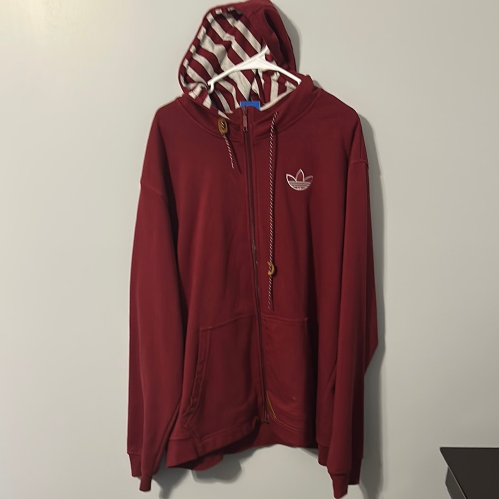 Adidas Maroon Hoodie with Striped Hood